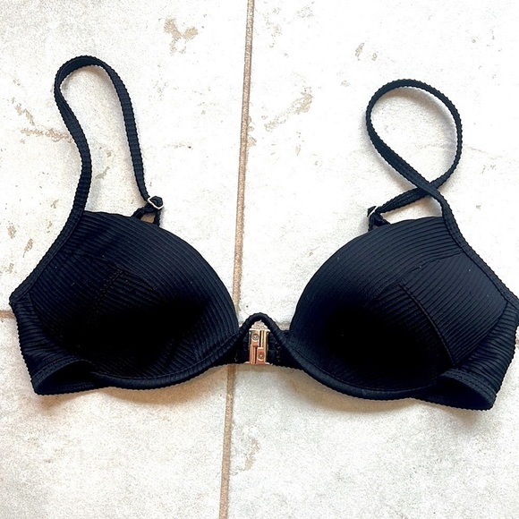 NWOT ribbed bikini bra top B cup/Lg underwire padded gold hardware sexy swimwear - Picture 1 of 8